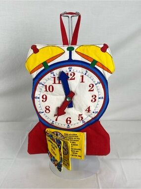 Vintage Learn To Tell Time Fabric Clock Toy Book Hanging Educational Kids